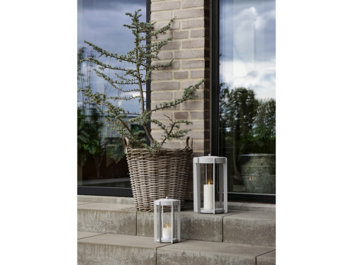 Lucerna s LED svíčkou Firefly Soft Grey 25 cm