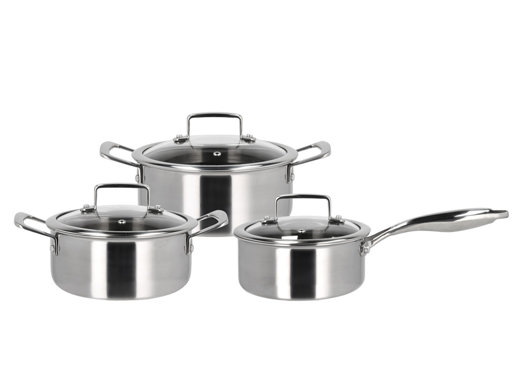 Sada 3 vrstvých hrnců s pokličkami 6ks Nerez