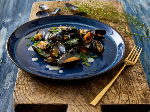 Kameninový mělký talíř 27 cm Black/Dark Blue