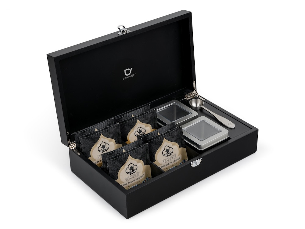 Krabička na čaj Black (2 dózy na sypaný čaj + odměrka 4 sítka )