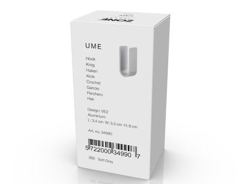 Kovový háček na zeď Ume Soft Grey