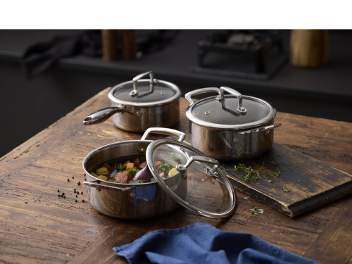 Sada 3 vrstvých hrnců s pokličkami 6ks Nerez