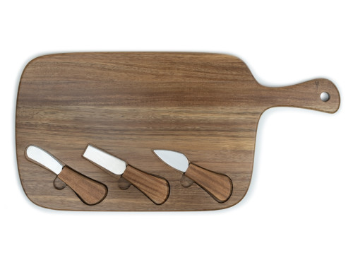 Akáciové krájecí prkénko na sýr a sada 3 nožů Oviedo