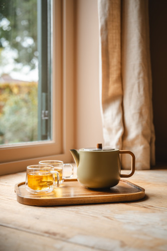 Dvoustěnná konvička na čaj Duet Facet 1,1L Khaki Green