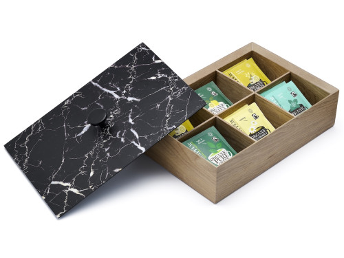 Krabička na čaj s mramorovým víkem (6 přehrádek)